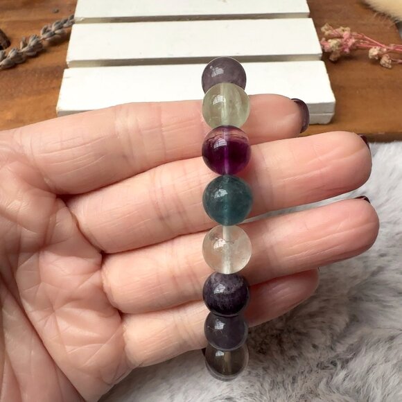 10mm Rainbow Fluorite Stretch Bracelet - Picture 3 of 7